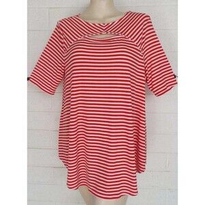 Chico's 1 2 M L Red White Isla Capri Peek-A-Boo Cutout Stretch Jersey Top